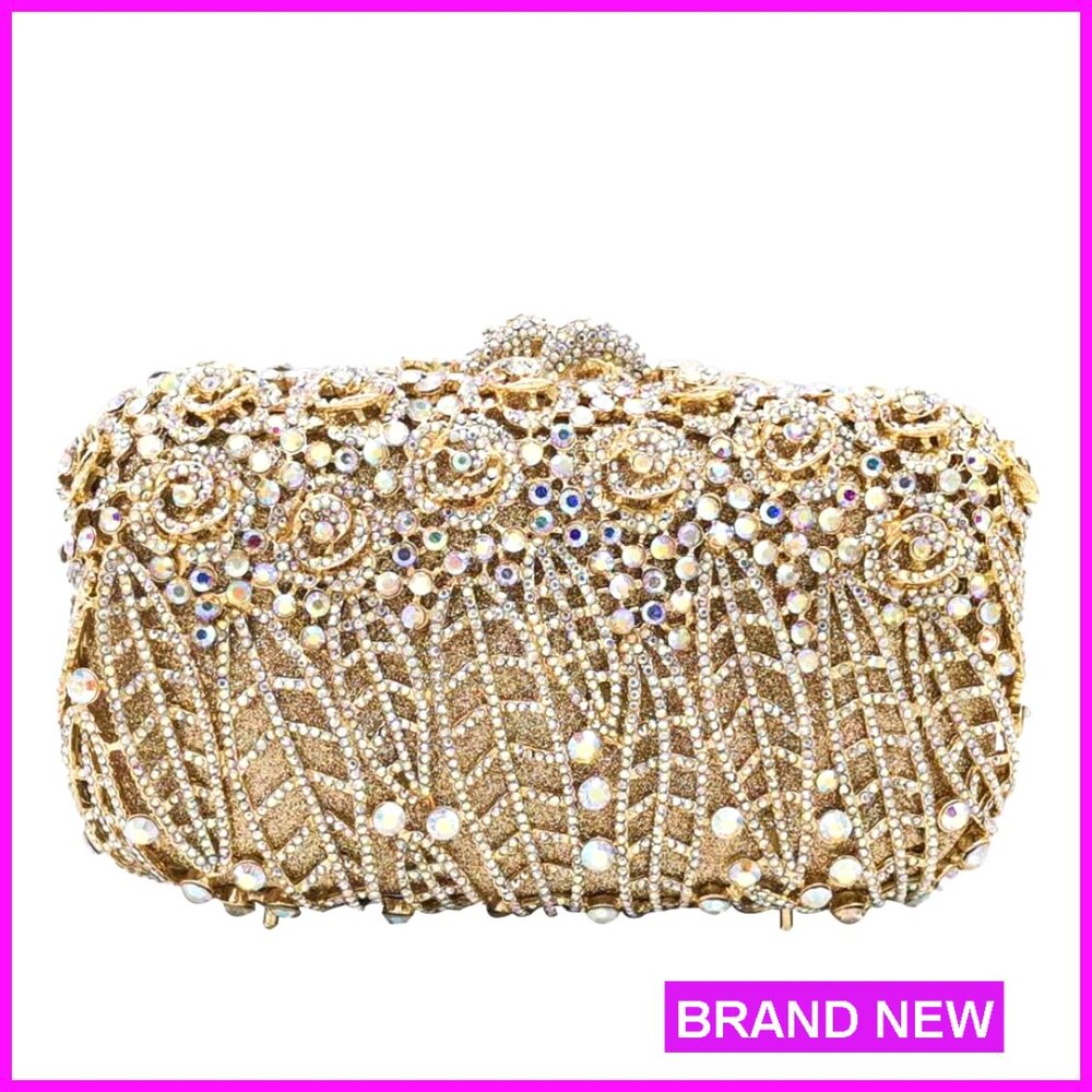 Mini Crystal Flower Clutch Purse With Detachable Straps For Formal Events